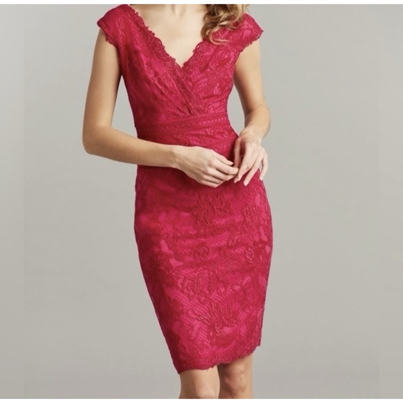 Tadashi Shoji Dresses & Skirts - Tadashi Shoji Womens Carla Embroidered Lace Sheath Cocktail Dress Size 2 Pink